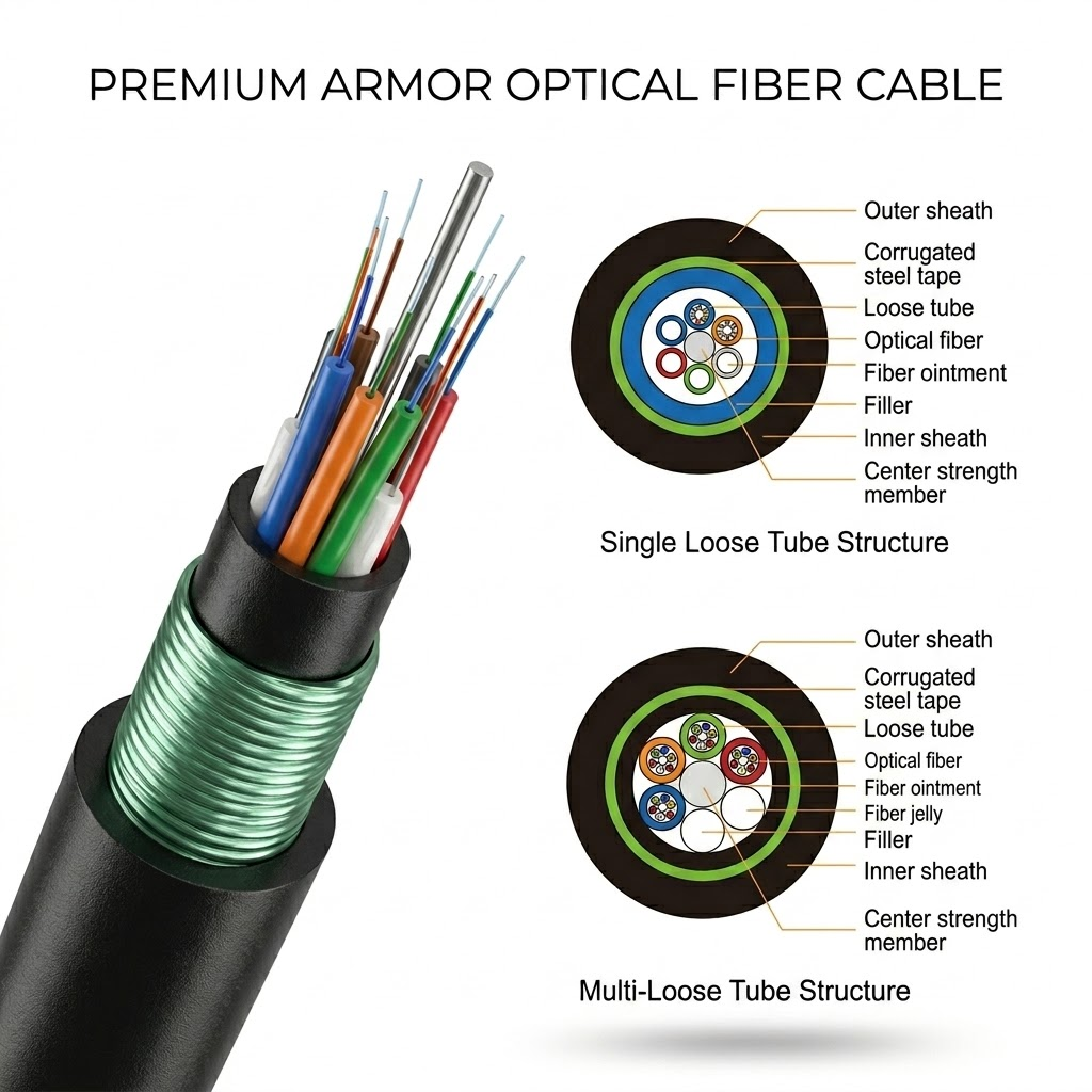 Stranded Loose Tube Armored Fiber Optic Cable – Direct Buried