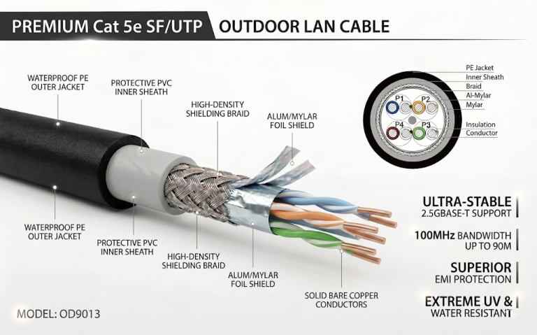 Bulk Cat5e SF/UTP Outdoor LAN Cable | Double Jacket Shielded Ethernet Cable Factory