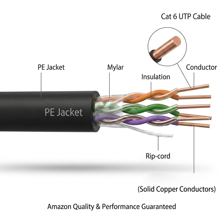Bulk Cat5e U/UTP Outdoor LAN Cable | UV-Resistant PE Jacket Ethernet Cable