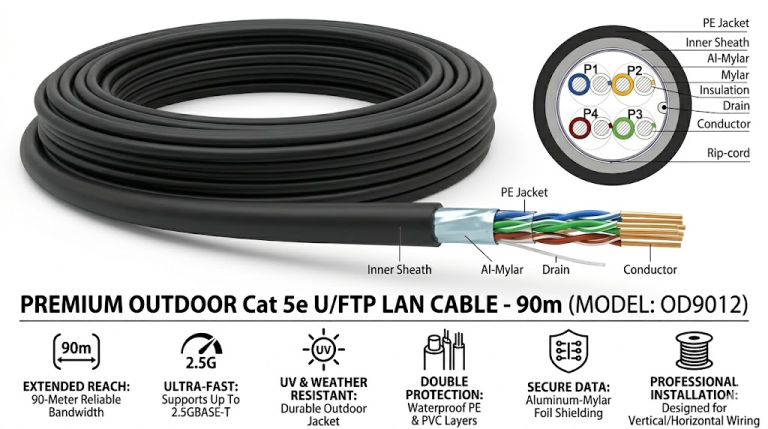 Bulk Cat5e F/UTP Outdoor LAN Cable Manufacturer | Shielded Double Jacket